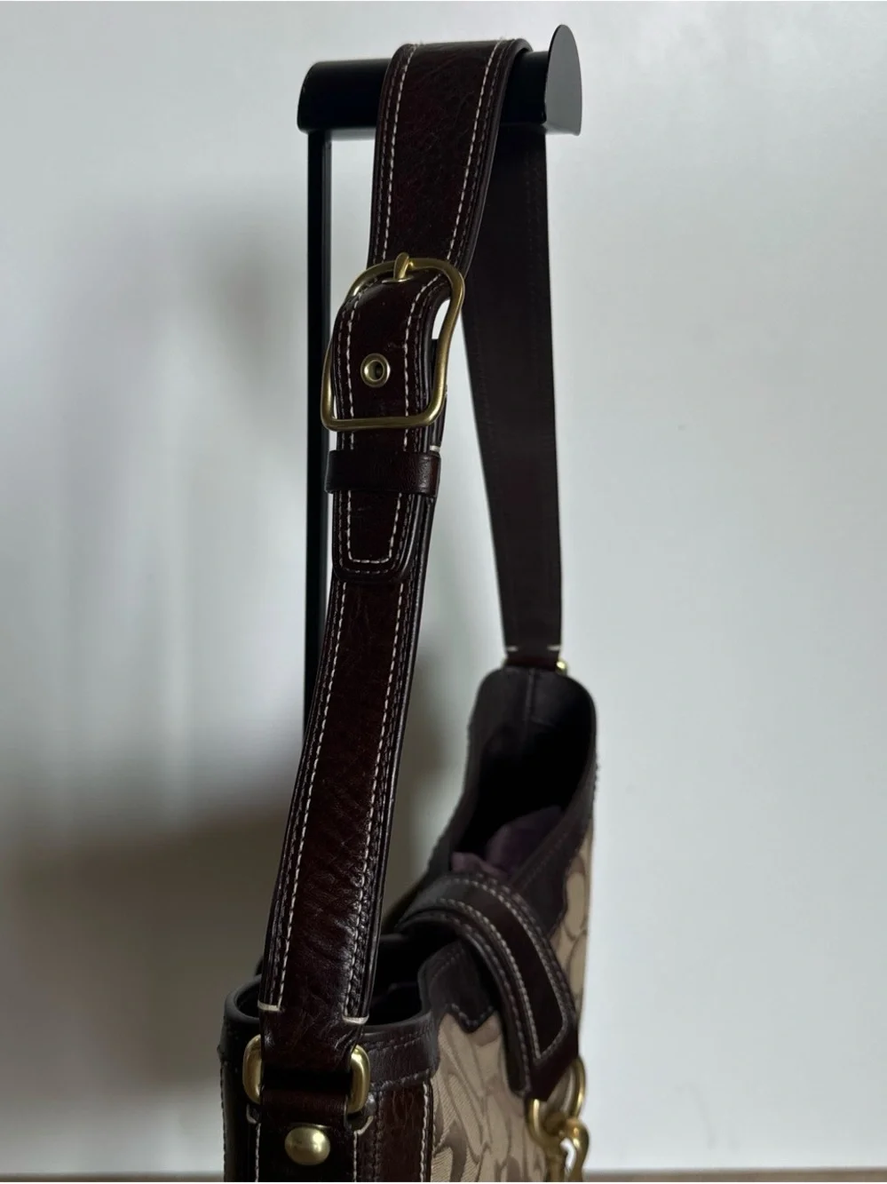 Coach Taupe & Dark Brown Signature Canvas Shoulder Bag